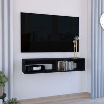 Tuhome Concept - Etagère multimédia Rockwood en mélamine avec deux étagères, Noir 25,3 x 121,1 x 32 cm