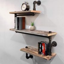 Senderpick - tagère murale à 3 niveaux - En forme de tube industriel vintage - En bois - En forme de brique massive - Noir