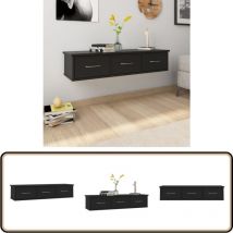 Tagère murale avec tiroirs Noir 88x26x18,5cm bois d'ingénierie - Étagère Murale - Étagère Tiroir - Rangement Mural - Bibliothèque Murale - Déco Murale