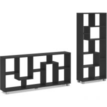 Tagère murale de rangement pour livres, bibliothèque Salon, Séjour, Contemporaine, 8 compartiments,montage horizontal et vertical. Noir mate, 68,5 x