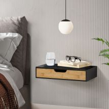 [en.casa] - tagère murale Bokn avec tiroir bambou 40 x 24 x 8 cm noir
