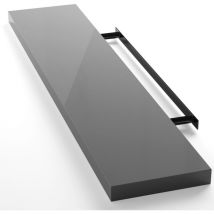 Tagère murale flottante mdf robuste effet flottant support de fixation inclus étagère bois rangement livre 110 cm Gris brillant - Casaria