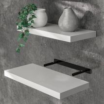 Tagère murale flottante mdf robuste effet flottant support de fixation inclus étagère bois rangement livre 50cm Blanc brillant - Casaria