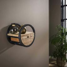 Pier Import - Etagère murale ronde bois recyclé brut 1 tiroir D30 cm cyclades