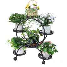 Etagère à Fleurs Support Porte Pot de Plantes en Fer 6 Tablettes 4 Niveaux Présentoire Polyvalent Balcon/Maison/Bureau/Terrasse - Noir - Unho
