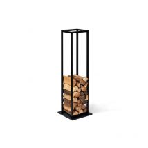 Range bûches vertical acier noir avec étagère H.112 cm pour cheminée