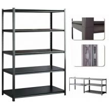Secury-t - tagère rayonnage modulable en métal noir, 5 étages, 175kg/par étagère