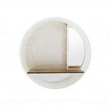 Meubletmoi - Etagère murale ronde en métal blanc avec miroir et tablette - lune