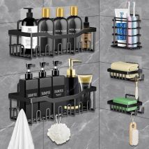 Badezimmerregal, Badezimmerregal ohne Bohren, 5er-Pack Edelstahl-Duschregal mit Haken und Zahnpastahalter, geeignet für Badezimmer, Schlafzimmer,