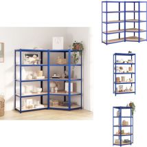Étagères à 5 niveaux 2pcs Bleu Acier et bois d'ingénierie - Etagere Industrielle - Rayonnage Metallique - Rangement Atelier - Stockages Industriels
