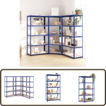 Étagères à 5 niveaux 3 pcs Bleu Acier et bois d'ingénierie - Etagere Industrielle - Rayonnage Metallique - Rangement Atelier - Stockages Industriels