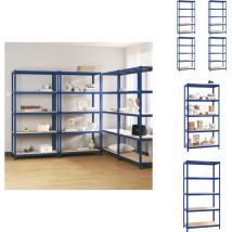Tagères à 5 niveaux 4pcs Bleu Acier et bois d'ingénierie - Etagere Industrielle - Rayonnage Atelier - Rangement Professionnel - Stockages Industriels