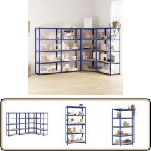 Étagères à 5 niveaux 4pcs Bleu Acier et bois d'ingénierie - Etagere Industrielle - Rayonnage Metallique - Rangement Atelier - Stockages Industriels