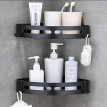 Eckregale fürs Badezimmer, Duschablage, Ecke mit Haken, kein Bohren, Aluminium, Badezimmerregal, Küchenaufbewahrung, Organizer (schwarz)