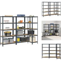 Étagères de rangement 5 niveaux 3 pcs acier bois d'ingénierie - Étagère - Étagères - Étagère De Garage - Étagère Industrielle