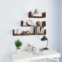 Largeight - tagères murales d'affichage 3 pcs Chêne fumé Bois d'ingénierie
