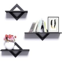 Étagères Murales Lot De 3,flottantes En Pvc Stable Idéale Pour Salon, Chambre, Couloir, Cuisine, Longueur 27/34/42cm(noir)