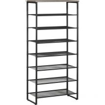 Homcom - Etagère à chaussures 7 niveaux - rack à chaussures 7 étagères et plateau - acier noir aspect bois gris