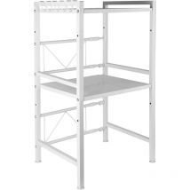 Yongqing - Etagère double pour micro-ondes Etagère rétractable pour cuisine avec crochets 40/64×36.5×78cm acier carbone blanc