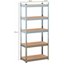 Hobag – Étagère Modulable En Métal 5 Plateaux – Charge Maximale 175 Kg Par Plateau – Structure En Acier Galvanisé – Dimensions 90x180x40 Cm