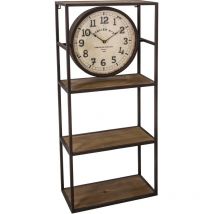 Antic Line Créations - Etagère murale avec pendule en fer et bois 45 x 20 x 100.5 cm