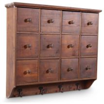 Etagère Murale Semainier Chiffonnier Grainetier Bois 12 Tiroirs 58x13x51cm - Marron - Décoration d'Autrefois