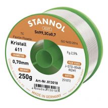 Stannol - Kristall 611 Fairtin Étain à souder sans plomb sans plomb Sn99,3Cu0,7 REM1 250 g 0.7 mm Q714322