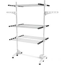Todeco - Etendoir à Linge, Etendage à Linge, 3 étagères, Noir/Blanc, avec ailes, Matériau: Tubes en acier inoxydable