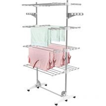 Todeco - Etendoir à Linge, Etendage à Linge, 4 étagères, Blanc, avec ailes, Matériau: Tubes en acier inoxydable