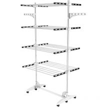 Etendoir à Linge, Etendage à Linge, 4 étagères, Noir/Blanc, avec ailes, Matériau: Tubes en acier inoxydable