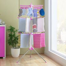 Tendoir à linge pliable à 3 niveaux et cintre à vêtements suspendu pour cintres et porte-vêtements rose