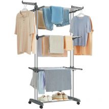 Songmics - tendoir à Linge, Séchoir Mobile à 4 Niveaux, avec roulettes, Pliable, 64 x 126 x 172 cm, Grande Capacité, Montage Facile, Utilisation