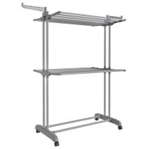 Songmics - tendoir à Linge, Séchoir Mobile à 3 Niveaux, avec Roulettes, Pliable, 63,5 x 128 x 148 cm, Grande Capacité, Utilisation Intérieure et