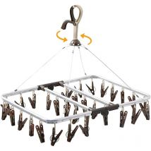 Etendoir Chaussette Cintre à Chaussettes Pince a Linge Séchoir Chaussettes Aluminium avec 32 Pinces pour sous Vetement Culotte Chapeaux