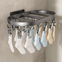Linghhang - Etendoir Chaussette Mural, Etendoir Linge Pliable avec 24 Pinces Inoxydable, Métal Seche Chaussettes Interieur Extérieur pour