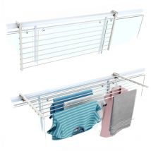 Foxydry - tendoir de balcon rabattable, séchoir à linge pour rambarde extérieur résistant Duo, pour terrasses, balcons et rampes - Blanc 118 cm