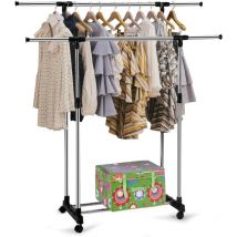 Etendoir Linge, Grande Sechoir a Linge Pliable avec Roues, Acier Inoxydable Seche Linge Etendoir pour Intérieur et Extérieur, 70-151cm