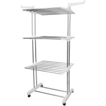 Skecten - Etendoir à Linge, Séchoir à Linge avec Roulettes Grande Capacité sur 3 Niveaux Ailes Pliables Tubes en Acier Inoxydable Rangement Facile,