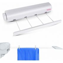 Etendoir Mural Extensible, sechoir Linge Mural avec 4 Fils de 3,2 mètres, etendoir a Linge pour intérieur et extérieur,