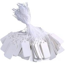 Etereauty Lot de 500 étiquettes de marquage blanches, étiquettes de prix, étiquettes d'affichage avec ficelle de suspension pour produits, bijoux,