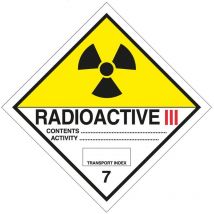 Etichette in PVC Classe 7 Materiali fissili e radioattivi ADR Misura - 100mm x 100mm, Numero Pezzi - 10 pezzi
