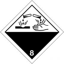 Etichette in pvc Classe 8 Segnaletica per trasporto internazionale 'Materiali corrosivi' adr Misura - 100mm x 100mm, Numero Pezzi - 1000 Pcs.