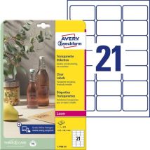Avery Zweckform - Etiquette plastique Avery-Zweckform 63.5 x 38.1 mm film de polyester transparent 525 pc(s) fixation permanente - transparent