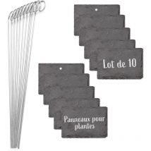 Jalleria - tiquettes Plantes en ardoise - Set de 10 Résistant aux intempéries, réutilisable Inscription individuelle de plantes & herbes Avec piquets