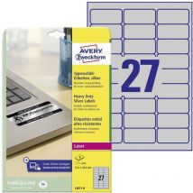 Avery-Zweckform L6011-8 Etiquette plaques signalétiques 63.5 x 29.6 mm film de polyester argent 216 pc(s) fixation perm - argent