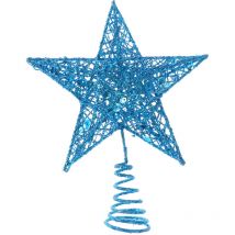 Toile de sapin de Noël 20 cm Étoile de fer pour sapin de Noël Décoration scintillante pour sapin de Noël (bleu)