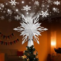 Coocheer - toile de sapin de Noël lumineuse avec projection de flocon de neige led, étoile de sapin de Noël avec projecteur led rotatif 3D intégré,