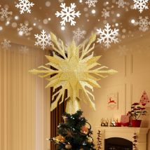 Coocheer - toile de sapin de Noël lumineuse avec projection de flocon de neige led, étoile de sapin de Noël avec projecteur led rotatif 3D intégré,