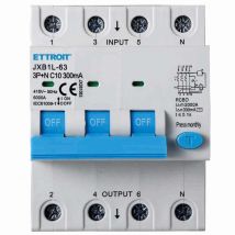 Interrupteur magnétothermique différentiel life-saving pour rail din 4 modules 3P+N 10A C10 380V 300mA 6KA