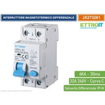 ETTROIT INTERRUTTORE MAGNETOTERMICO DIFFERENZIALE SALVAVITA PER BARRA DIN 2 MODULI 1P+N 32A C32 240V 30mA 6KA